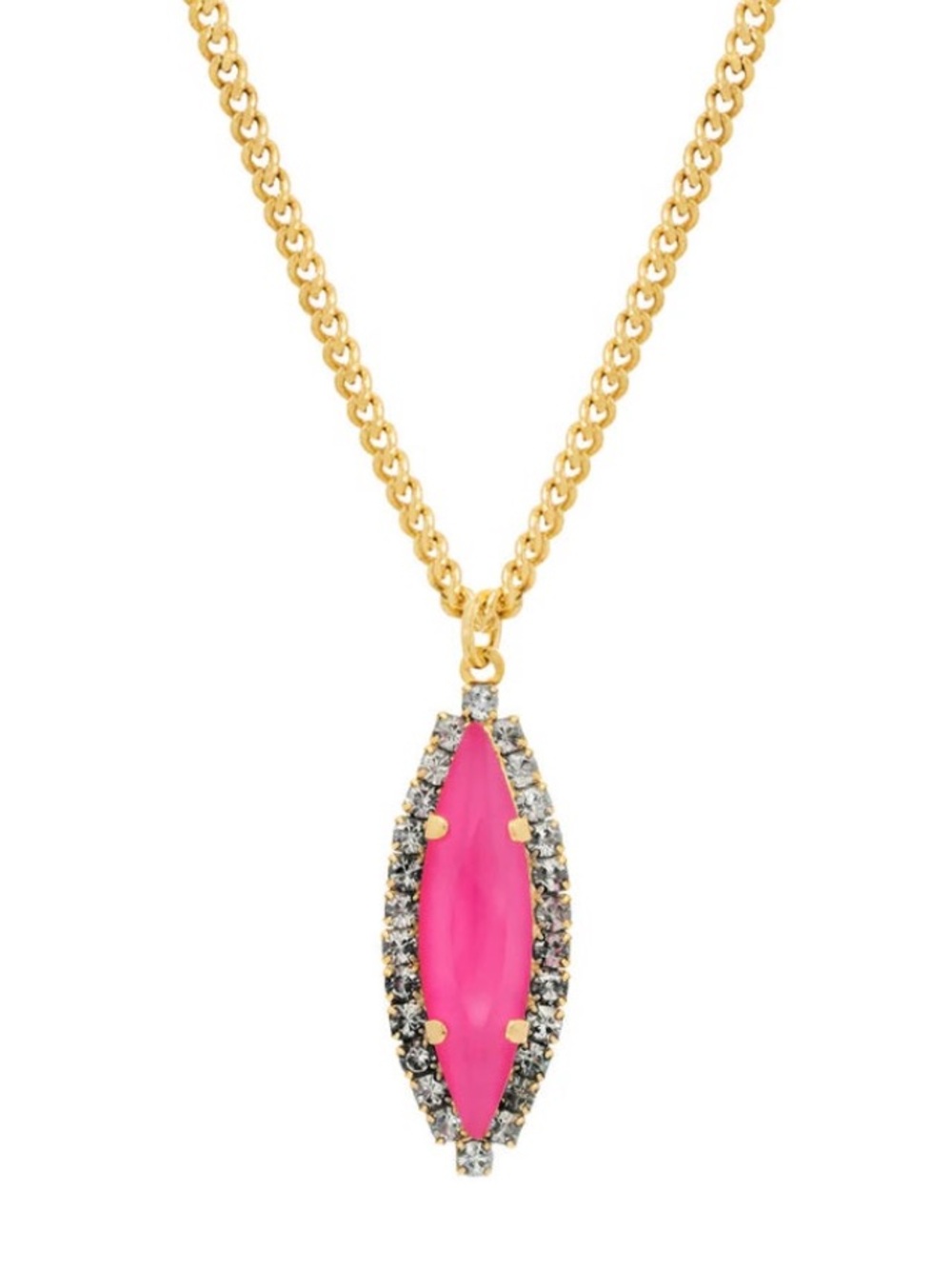 TOVA Gold Chain Necklace with Fuchsia Marquise Pendant